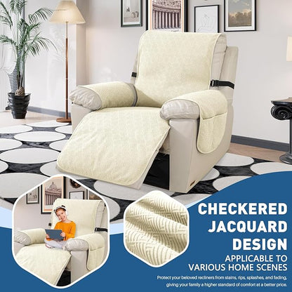 Easehomey Waterproof Large Recliner Chair Cover, Non-Slip Recliner Cover with Two Pockets Elastic Band Slip Covers for Recliners with Arms Washable Reclining Chair Cover for Kids,Pets (Beige, 28")