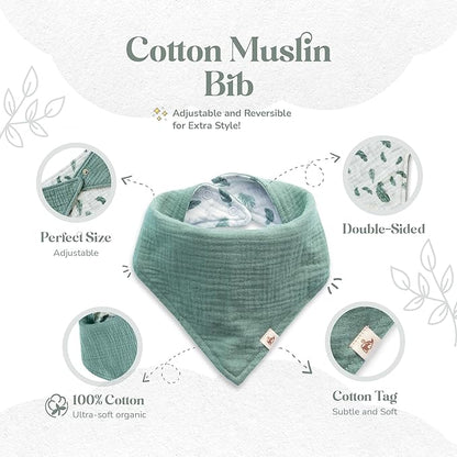 Mikito Organic Cotton Newborn Gifts Box, Baby Gifts Unisex incl. Muslin Baby Lovey Comforter + Baby Bandana Bib Drool + Wooden Baby Teether + Birth Announcement Sign