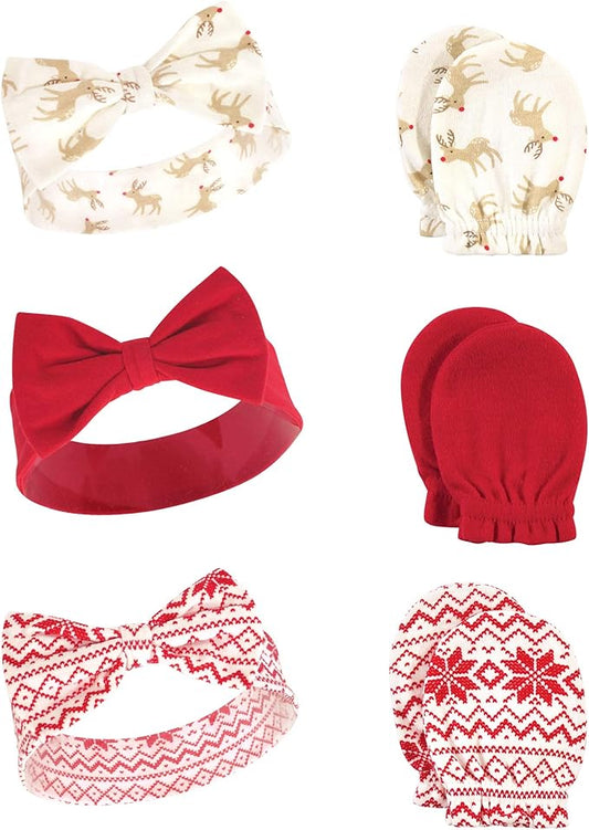Hudson Baby Baby Girls' Cotton Headband and Scratch Mitten Set