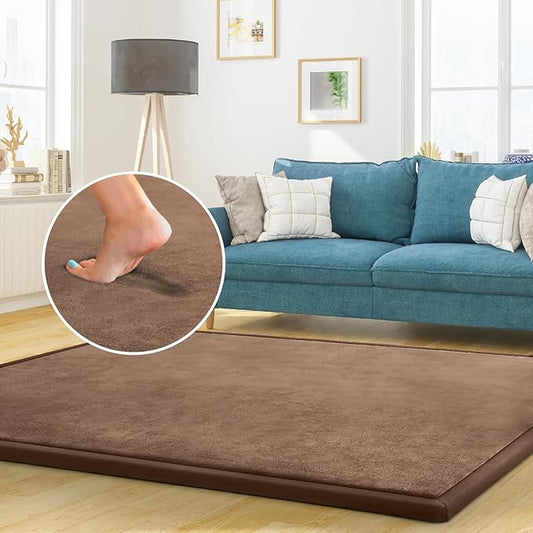 Baby Play Mat Coral Velvet Nursery Rug - 6’7” X 5’11” Memory Foam Area Rug Soft Padded Carpet