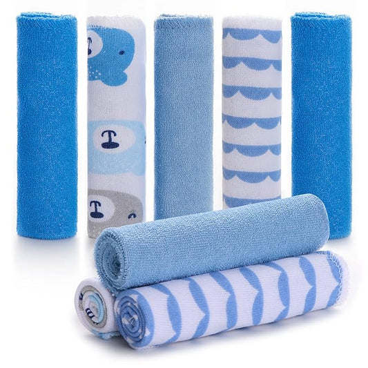 Baby Washcloths, Momcozy Ultra Soft Absorbent Towel 8pcs Newborn 10"x10" (Blue)