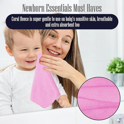 16 Pack Baby Washcloths - Luxury Coral Fleece Berry,10x10 Inch
