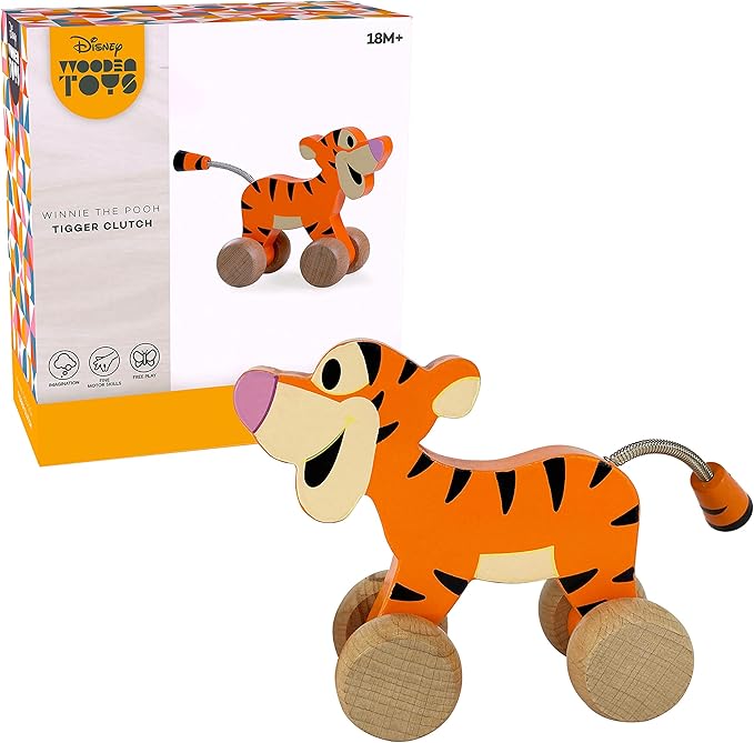 Just Play Disney Wooden Toys 6.5-inch Tigger the Tiger Clutch Toy, Classic Look 18 Month