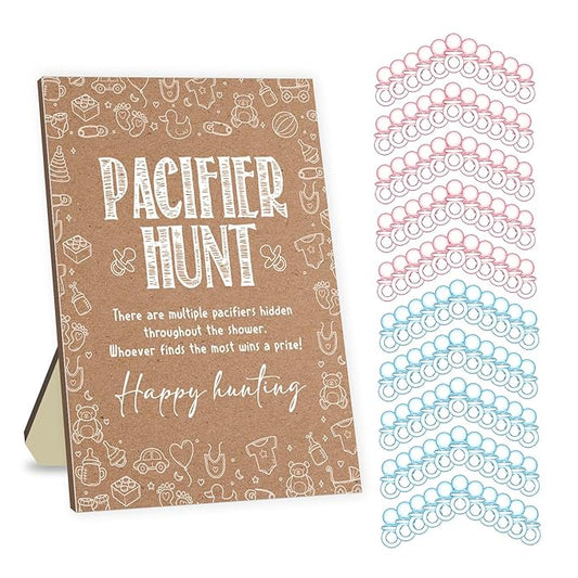 Baby Pacifier Hunt Game, Baby Shower Games Set 50 Mini 50 Blue