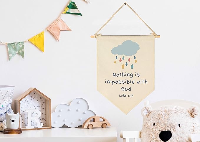 Nothing is impossible with God-Scripture Decor-Kids Memory Bible Verse Sign-Flag