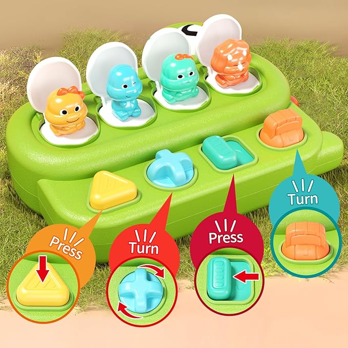 Interactive Pop Dinosaur Up Pals Baby Toy - Learning Infant Toy for Sorting Colors 18+ Months
