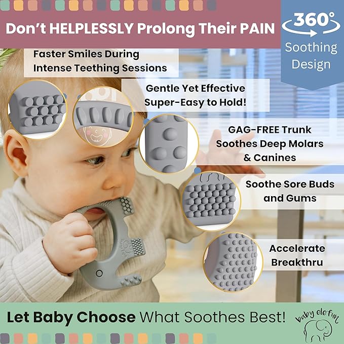 Teething Toys for Babies Age 0 to 6 Months - Baby Elefun 5X Pain Relief Smart Teether