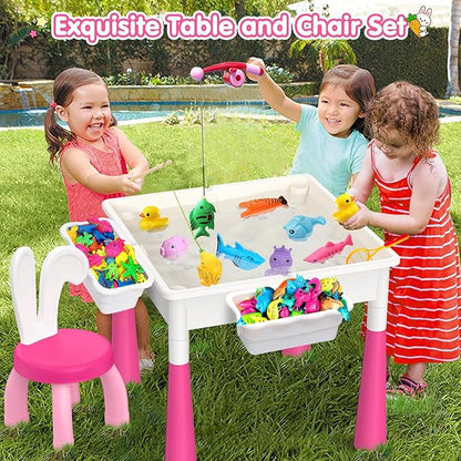 Kids Toddler Table and Chair Set: Activity Table with 152Pcs 2 Rabbit 3-10 Year