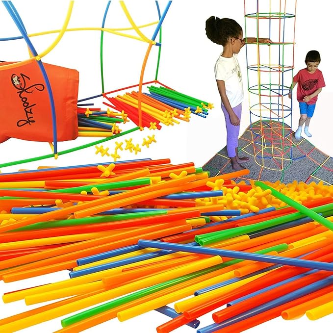 Skoolzy Straw Constructor STEM Building Toys 200+ Piece Set - Durable Interlocking Plastic Educational Toys for Toddlers to Develop Fine Motor Skills Engineering Learning Building Blocks 5 Pack