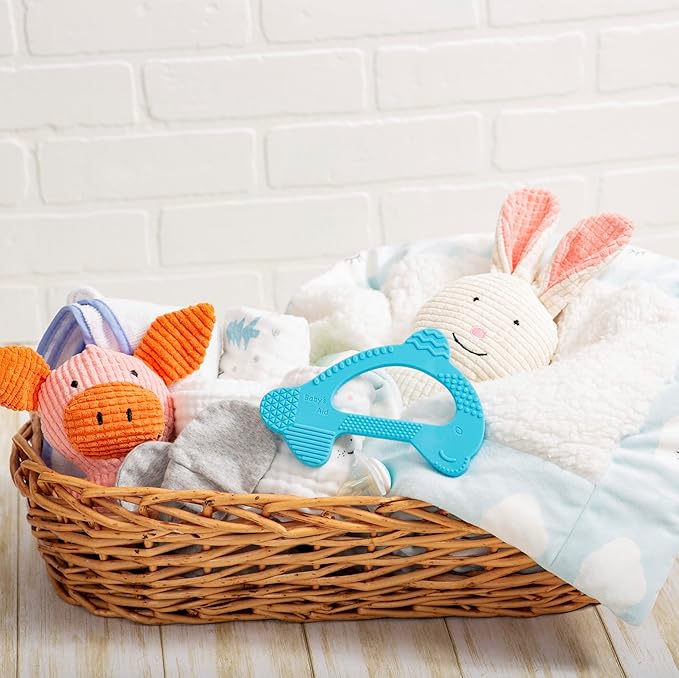 Baby’s Aid Dolphin Silicone Baby Teether, Easy to Hold Teething Toy for Pain Relief 3+ Months, 8X Teething