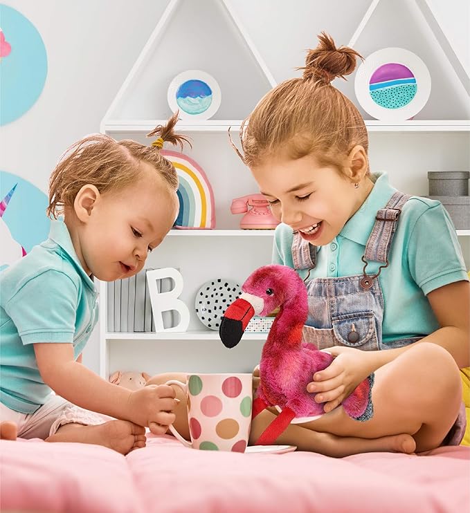 DolliBu Pink Tie-Dye Flamingo Super Soft Stuffed Animal, Cute Realistic Stuffed Animals for Girls 8 Inches