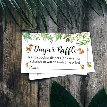 Diaper Raffle Tickets Woodland Baby Shower Game Invitations Insert for Boy Girl, Bring a Pack of Diapers to Win Favors 3.5" x 2", Pack 50