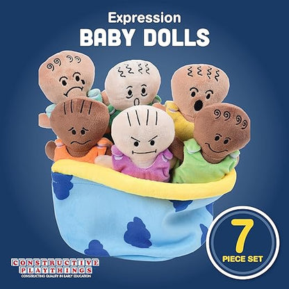 Constructive Playthings 6-Piece Expression Plush Baby Dolls Set for Social Emotional Learning, Plush Multicultural Sensory Cloth Babies Toy Set