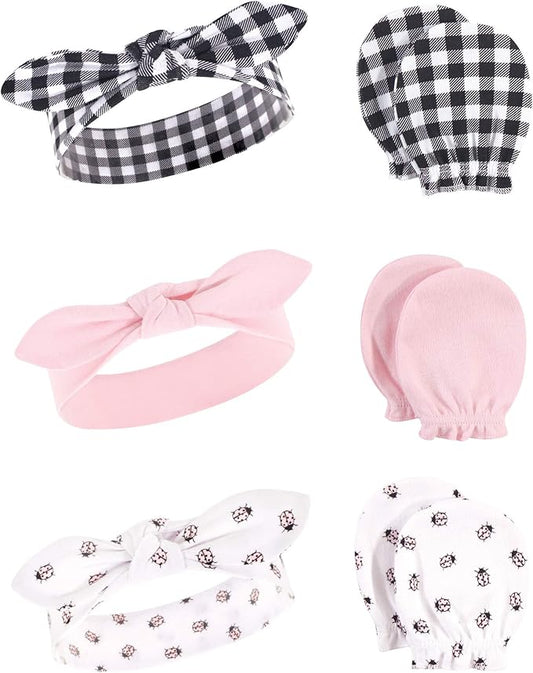 Hudson Baby Baby Girls' Cotton Headband and Scratch Mitten Set