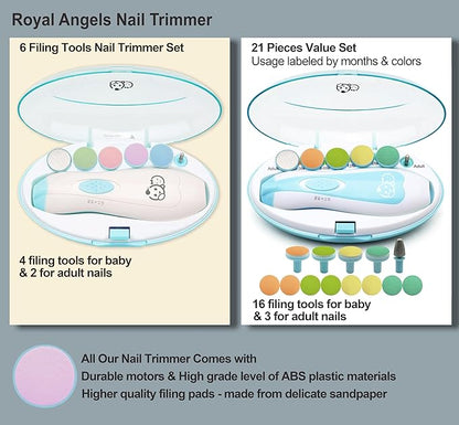 Baby Nail Trimmer 6 in 1, Royal Angels Baby Electric Nail File, Baby Grooming Kit Manicure Set for Toddler and Adults, Newborn Toddler Toes & Fingernails Nail Care Kit (Babyblue)