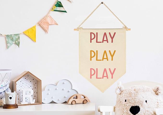 Play Play Play-Nursery Wall Flag Decor, Bedroom Decor