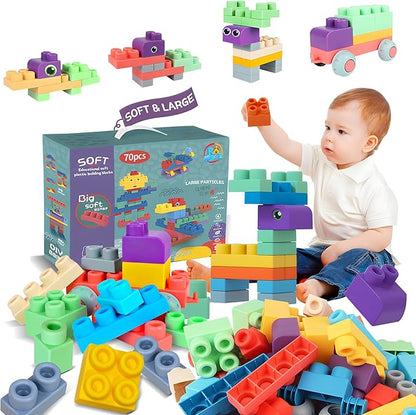Baby Soft Blocks Building Block Toys, Blocks for Babies 6 Months and Up STEM Educational Toddler Gifts 12-18 months 70PCS