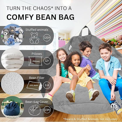 Bean Bag Chair Cover 3.5 ft (No Filler) | XL Stuffed Animal Storage | Double Stitched | Long Durable Zipper | Premium Microsuede