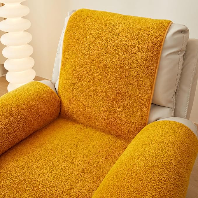 vctops Sherpa Fleece Recliner Chair Cover Super Soft Warm Plush Sofa Slipcover Furniture Protector Non Slip Washable Reclining Chair Cover for Kids, Pets (Yellow,30"x91")