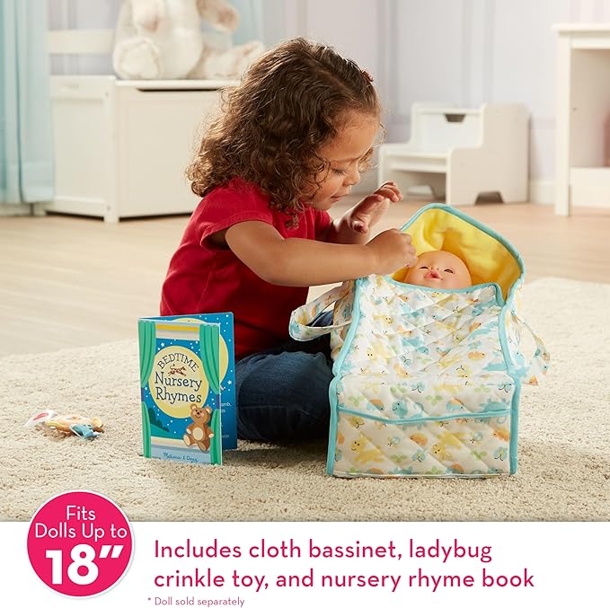 Melissa & Doug Mine to Love Bassinet Play Set Portable Carrier for Dolls with Crinkle Toy, for 3+ years