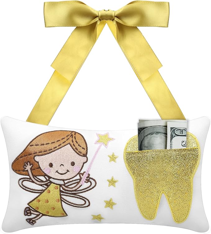 Tooth Fairy Pillow with Pocket for Girls and Boys Kids 8.6 x 4.8 inches