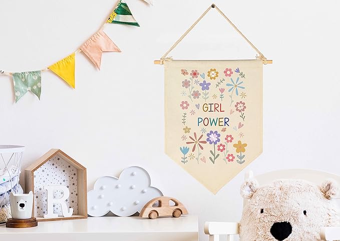 Girl Power Decor-Wildflower Print-Flag Sign Gifts for Baby Newborn Girls