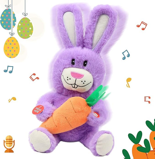 Hopearl Talking Singing Bunny Repeats What You Say Rabbit Musical Shaking Head Electric Interactive Animated Toy Speaking Plush Buddy Gifts for Toddlers, Purple 15''