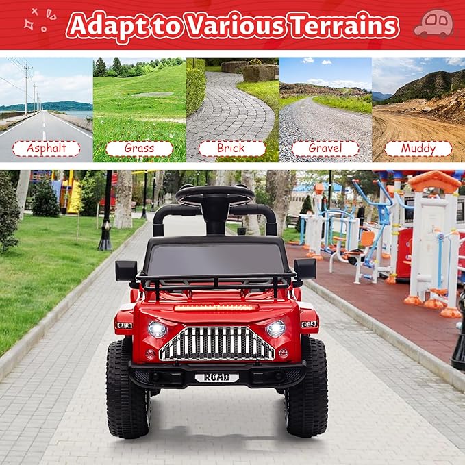 Hetoy 6V Ride On Car for Toddlers - Battery Powered Electric Car for Kids with Music, LED Light 4 Wheels 3-6 Years,