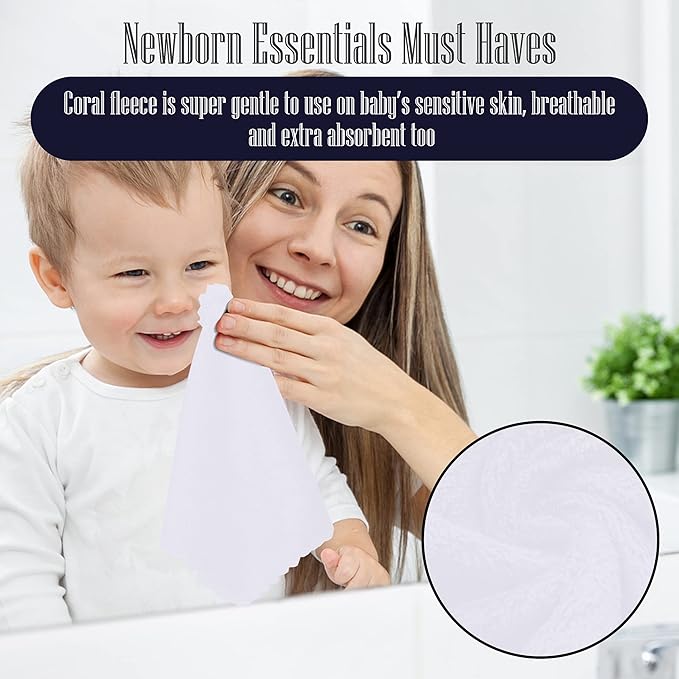 32 Pack Baby Washcloths - 10x10 Inch, Luxury Coral Fleece