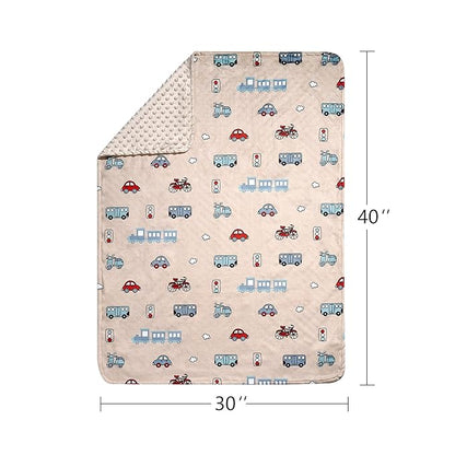 DaysU Silky Micro Soft Plush Baby Blankets for Boys with Print Car Pattern and Soothing Raised Dots, Double Layer Bed Throws for Baby Crib 30x40 Inches