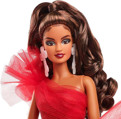 Barbie Signature 2024 Holiday Doll with Light Brown Hair in Plaid Gown, Collectible Toy in Displayable Packaging
