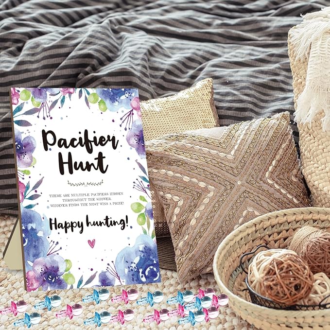 Baby Shower Games Set, Baby Pacifier Hunt Game 50 Mini 50 Blue