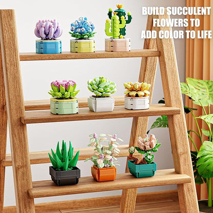 TYCOLE Tiny Flowers Succulents Artificial Plant Set-Creative Botanical Building Block 9 in 1 Toy, Botanical Collection for Office&Home Decor,Christmas Birthday Gift for Adults and Kids 8-12(832 PCS)