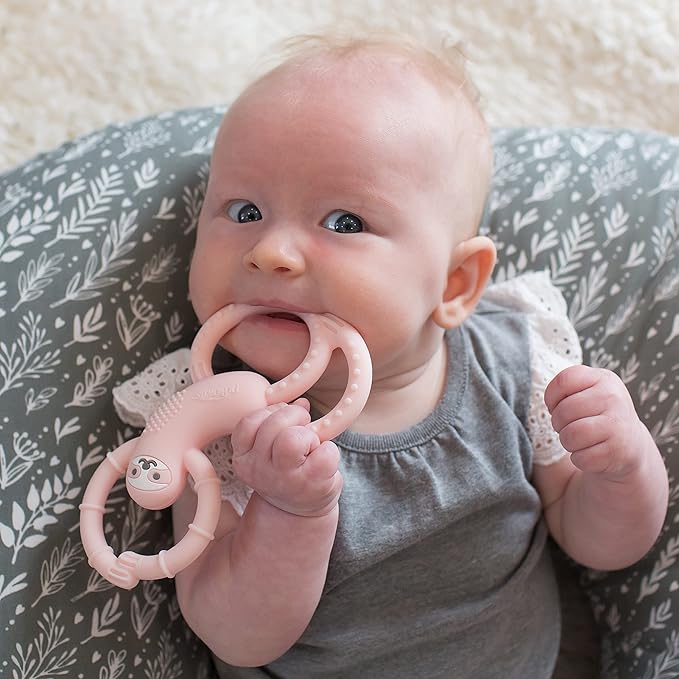 Dr. Brown's Flexees Pink Sloth, Soft 100% Silicone Baby Teether 3m+