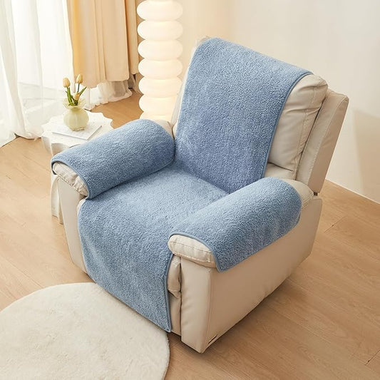 vctops Sherpa Fleece Recliner Chair Cover Super Soft Warm Plush Sofa Slipcover Furniture Protector Non Slip Washable Reclining Chair Cover for Kids, Pets (Blue,22"x82")