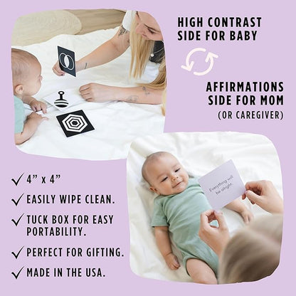 High Contrast Baby Cards 2-in-1 w/New Mom Affirmation Cards | High Contrast Baby Toys for Newborn 0-6 Months