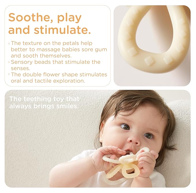 Baby Teething Toys, Silicone Teether Relief Soothing Sore Gums, Baby Chew Toys, Baby Toys 3-12 Months Beige
