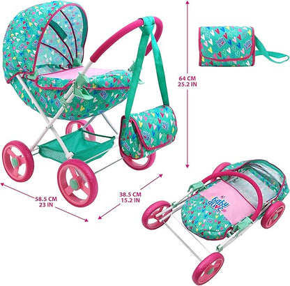 Baby Alive: Deluxe Classic Doll Pram - Green, Pink 18", Matching 3+