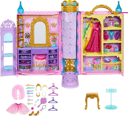 Mattel Disney Princess Toys, Doll Closet Playset with 2 Fashions 25 Accessories, 2 Feet,