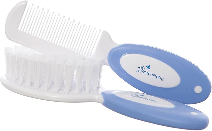 Dreambaby Deluxe Super Soft Bristles Brush and Comb Set - with Easy-Grip Toddler Size Handle - Blue - Model L327