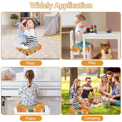 Toddler Booster Seat for Dining Table Kitchen Chair, Stronger Support Double Safe Straps Portable Booster Seat Dining Toddler, High Cushion for Travel Home with Non-Slip Bottom (Orange)