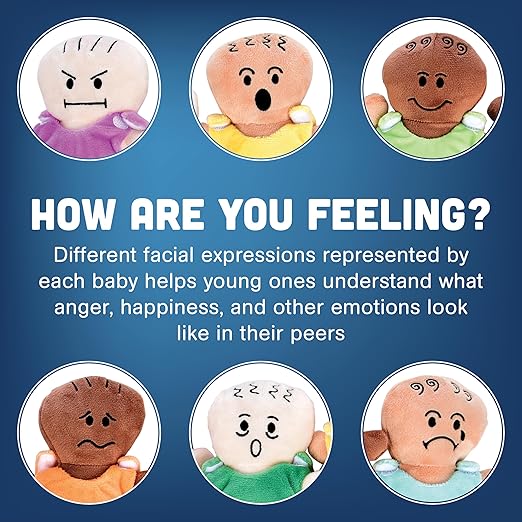 Constructive Playthings 6-Piece Expression Plush Baby Dolls Set for Social Emotional Learning, Plush Multicultural Sensory Cloth Babies Toy Set