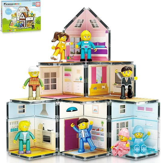 PicassoTiles Magnet Tile Building Block Family Homestead Doll House Theme 8 Character 3+ PTQ06