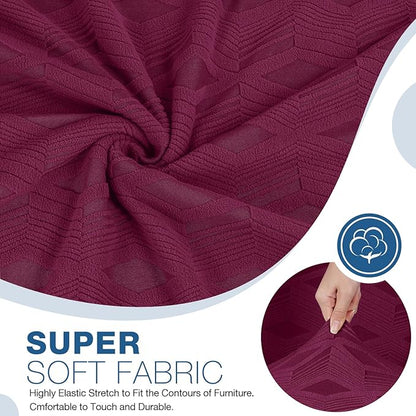TAOCOCO Recliner Loveseat Cover, Stretch Jacquard Reclining Loveseat Cover Furniture Protector Sofa Slipcovers 2 Seat Recliner Covers with Elastic Bottom for Kids, Pets (Burgundy)