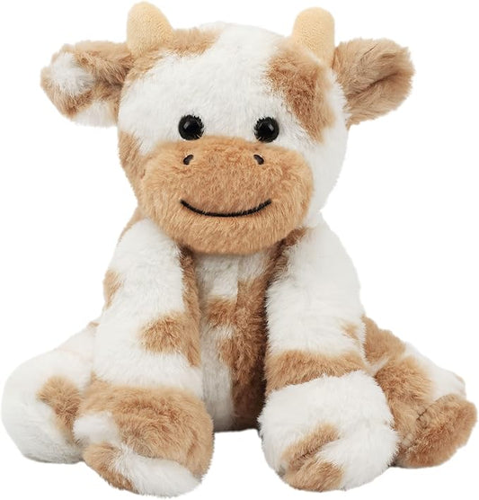 Hopearl Adorable Plush Cow Toy Floppy Dairy Cattle Soft Stuffed Animal Cute Birthday for Boys Girls Kids Toddlers, Light Brown 9''
