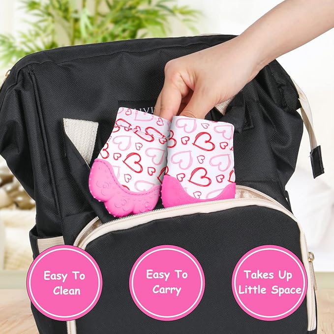 2Pack Silicone Teething Mitt, Soothing Infant Teething Mitten Pain Relief 0-12 Months
