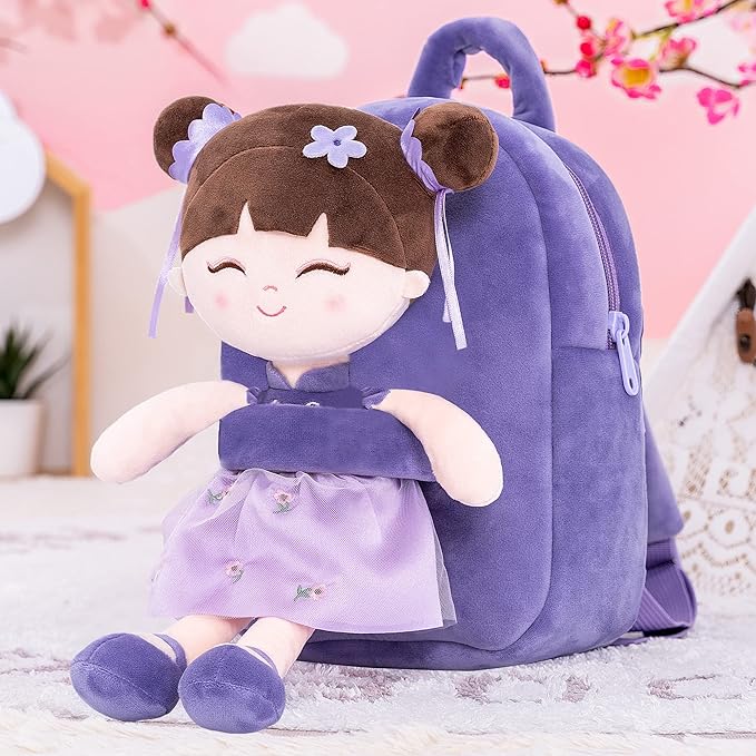 Gloveleya Kids Backpack Toddler Backpack Soft Plush Asian Girl Doll 9"