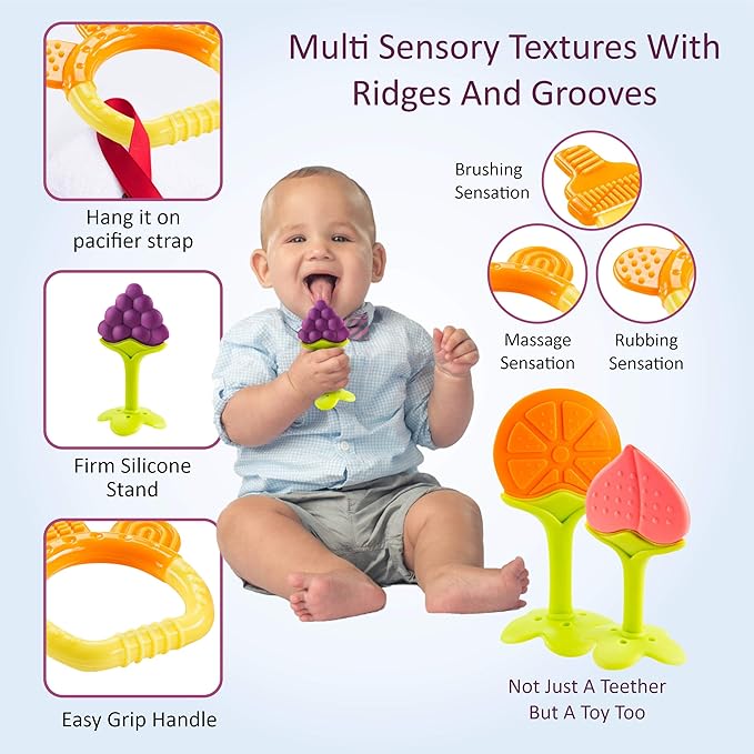 Baby Teether Toys for Babies 0-6 Months, Newborn Infant Baby Teethers Freezer Safe Silicone Baby Teether Toys 0-6 Months, 6 Pack