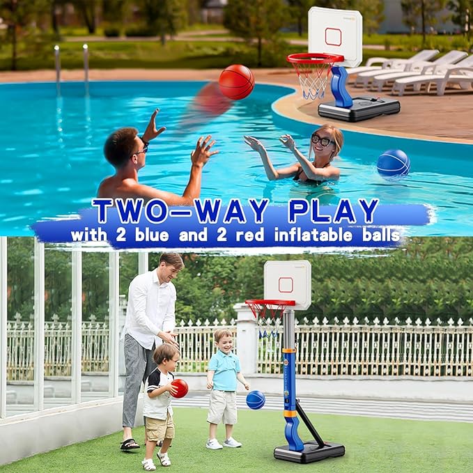 Dollox Toddler Basketball Hoop Set, Indoor Mini Basketball Hoop Poolside Basketball Stand Height Adjustable Outdoor Basketball Toys with 4 Balls 3 4 5 6