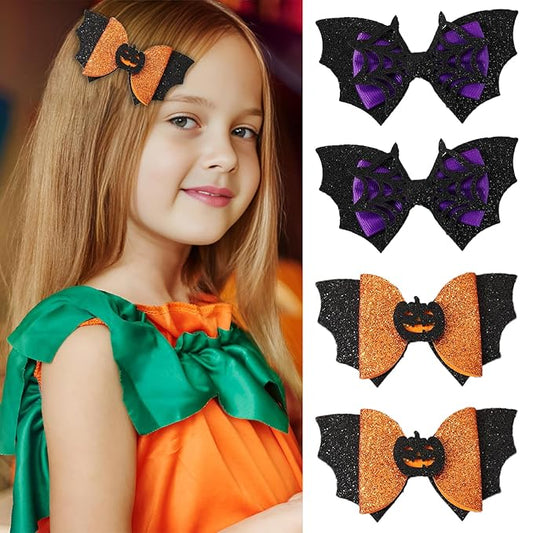 4 Pcs Halloween Hair Clips Bow Hair Accessories Cute Pumpkin